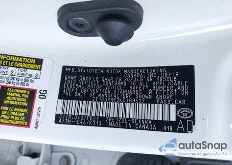 2019 Toyota Corolla Le z USA, uszkodzony, nr VIN 2T1BURHE2KC169527